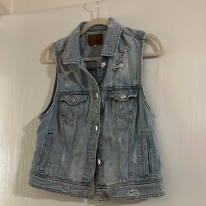 American Eagle distressed jean vest